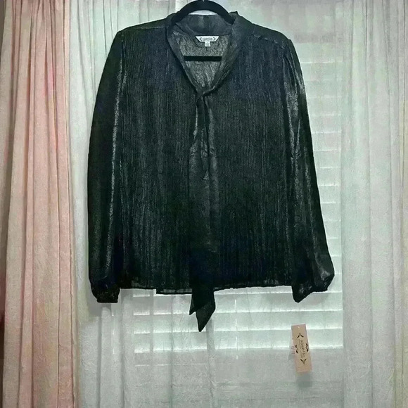 NWT Nanette Lapore pleated metallic shimmer high neck top item#9Z - Picture 8 of 11